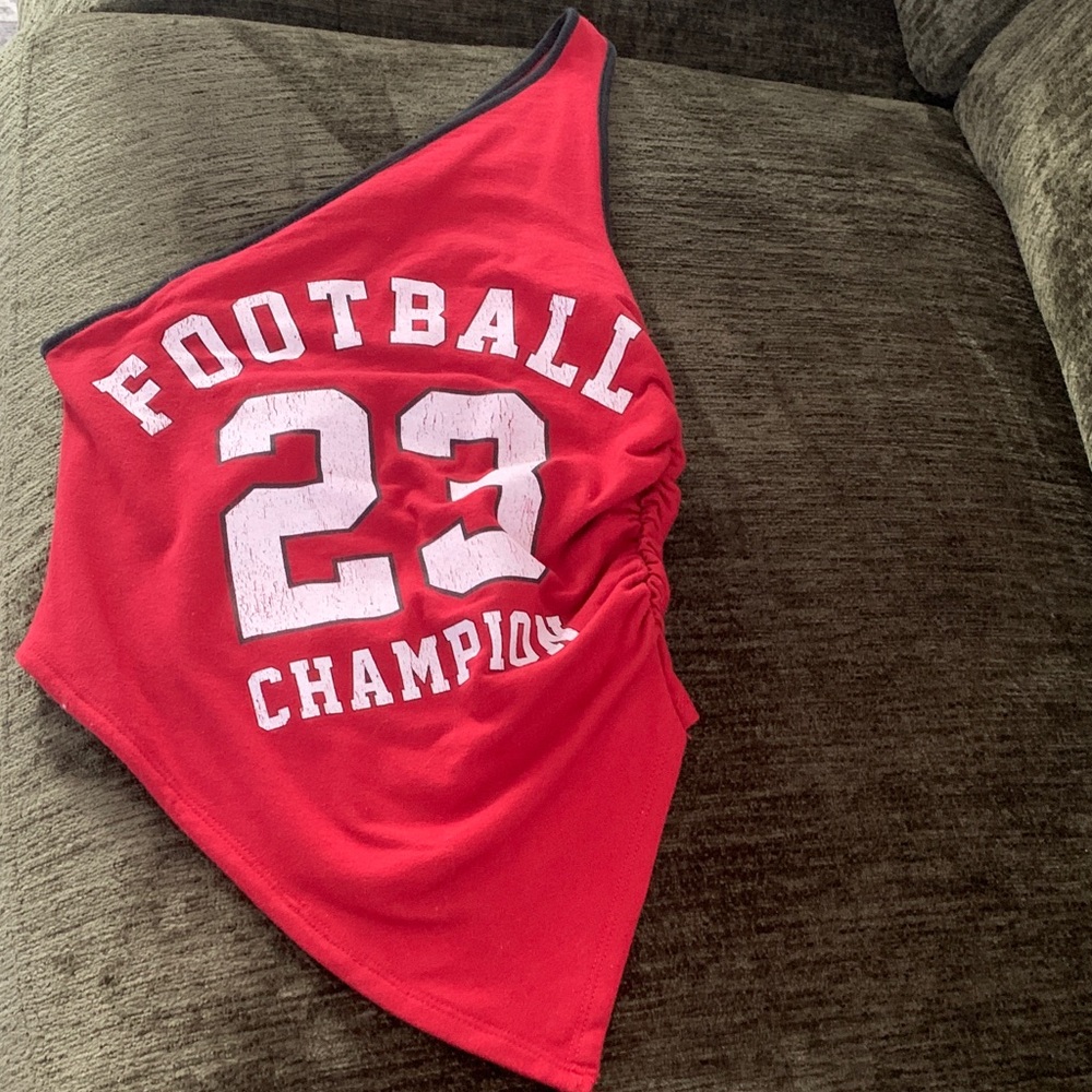 🆕- Red One-Shoulder Football Champion Top